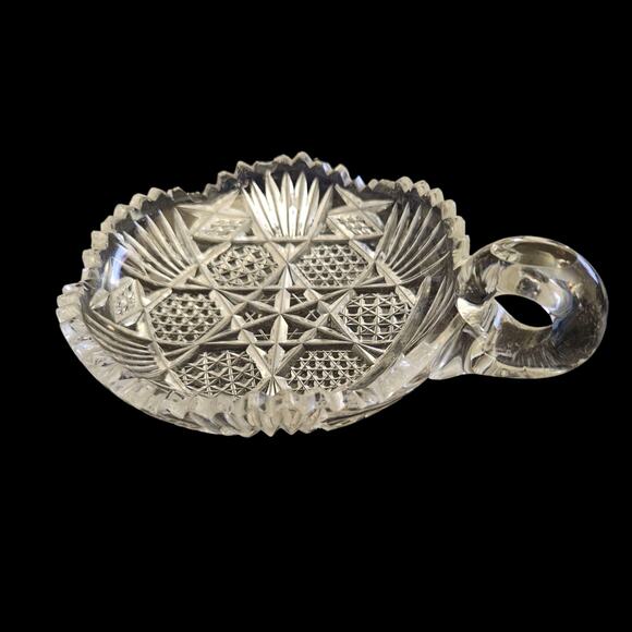 VTG ABP American Brilliant Cut Glass Nappy Dish Sawtooth Rim Star & Fan Pattern - Picture 2 of 3